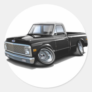 1970-72 Chevy C10 Black-White Top Truck Runder Aufkleber