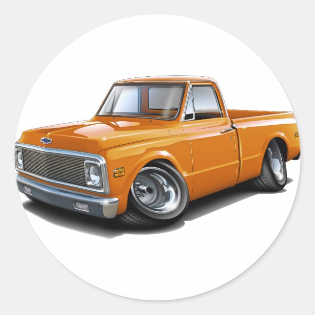 1970-72 Chevy C10 Orange Truck Runder Aufkleber (Vorderseite)