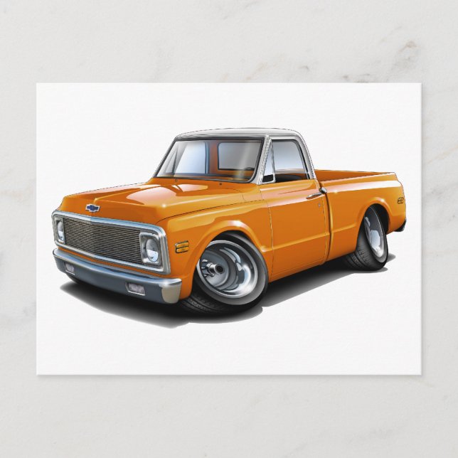 1970-72 Chevy C10 Orange-White Top Truck Postkarte (Vorderseite)