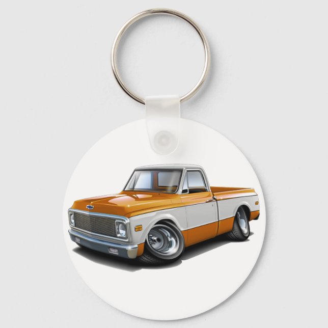 1970-72 Chevy C10 Orange-White Truck Schlüsselanhänger (Vorderseite)