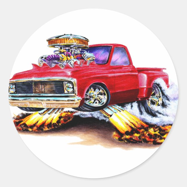 1970-72 Chevy C10 Red Truck Runder Aufkleber (Vorderseite)