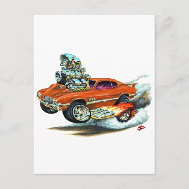 1970-72 Olds Cutlass 442 Orange Car Postkarte (Vorderseite)