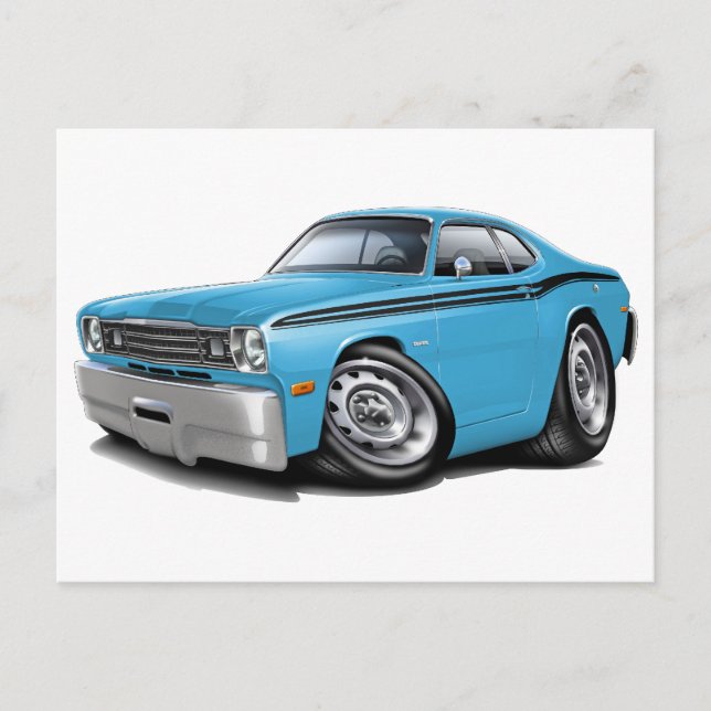 1970-74 Duster Lt Blue-Black Car Postkarte (Vorderseite)
