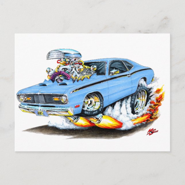 1970-74 Plymouth Duster Lt Blue Car Postkarte (Vorderseite)