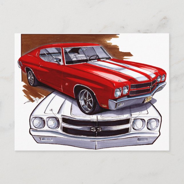 1970 Chevelle Red-White Car Postkarte (Vorderseite)
