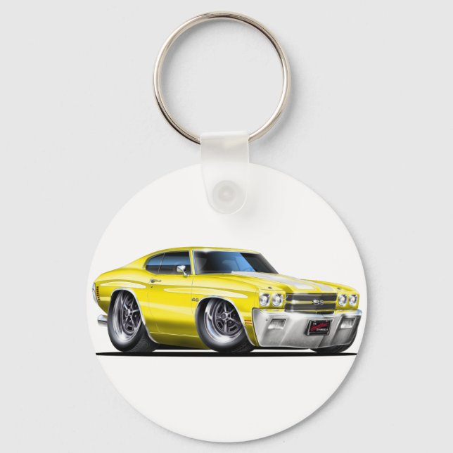 1970 Chevelle Yellow-White Car Schlüsselanhänger (Vorderseite)
