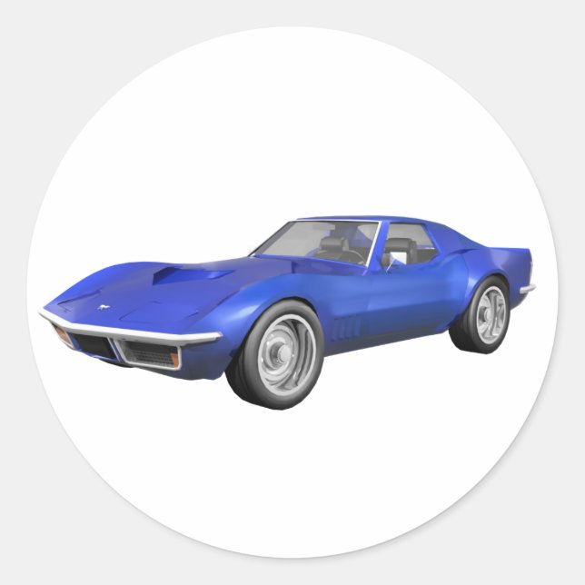 1970 Corvette Sportwagen: Blue Finish Runder Aufkleber (Vorderseite)