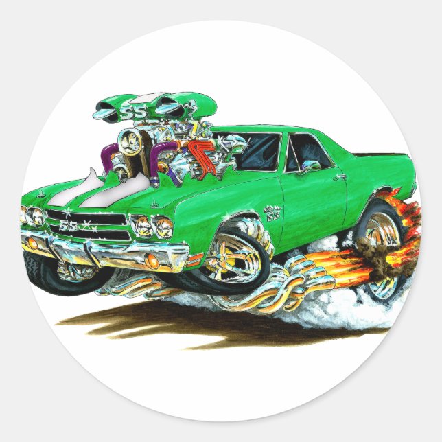 1970 El Camino Green-White Truck Runder Aufkleber (Vorderseite)