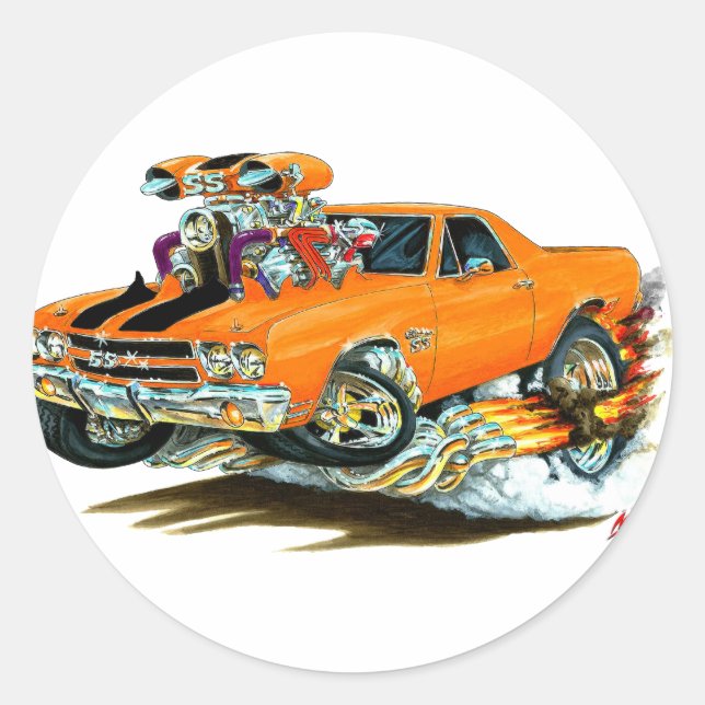 1970 El Camino Orange-Black Truck Runder Aufkleber (Vorderseite)