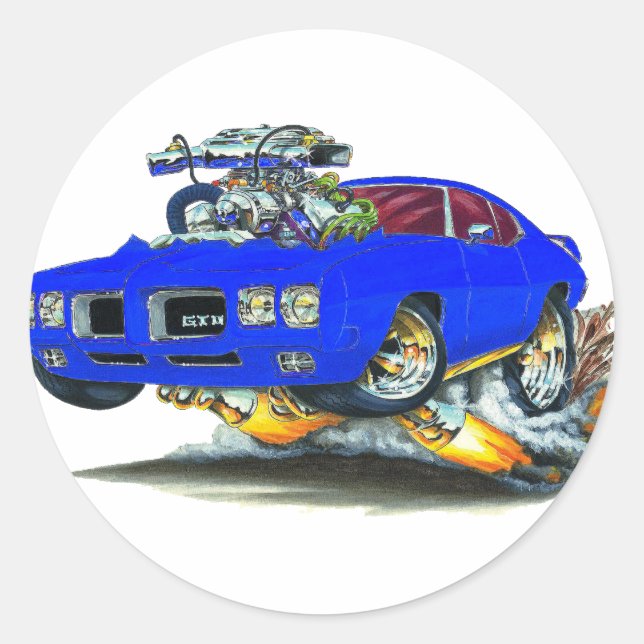 1970 GTO Blue Car Runder Aufkleber (Vorderseite)