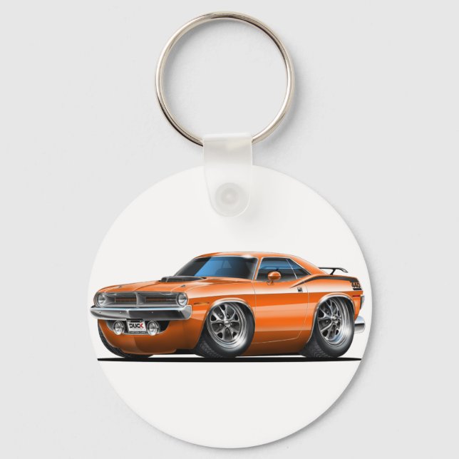 1970 Plymouth Cuda Orange Car Schlüsselanhänger (Vorderseite)