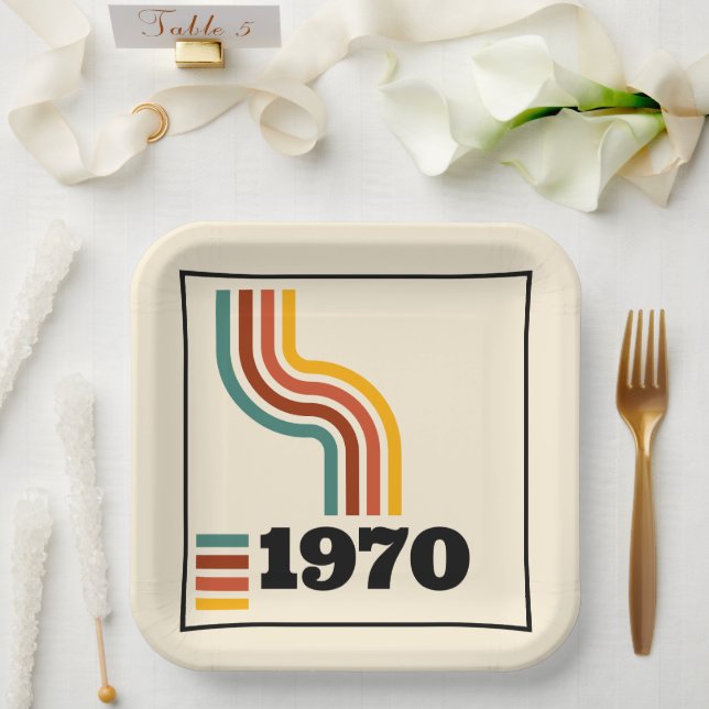 1970 Retro Vintage Poster Geburtstag oder Wiederse Pappteller (Hochzeit)