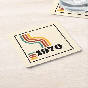 1970 Retro Vintage Poster Geburtstag oder Wiederse Rechteckiger Pappuntersetzer