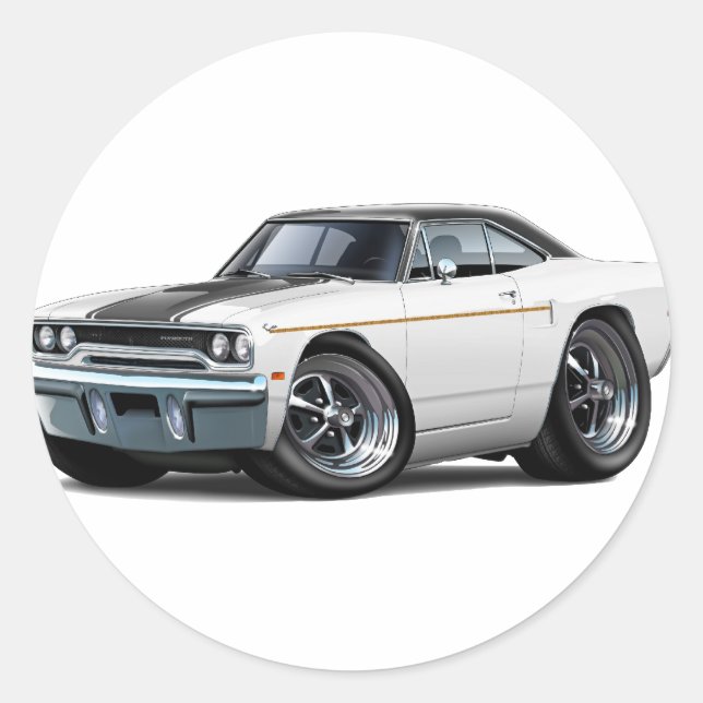 1970 Roadrunner White-Black Stripe Runder Aufkleber (Vorderseite)