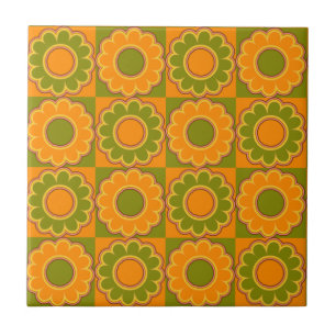 1970er Jahre Flower-Power Orange und Olivgrün Retr Fliese
