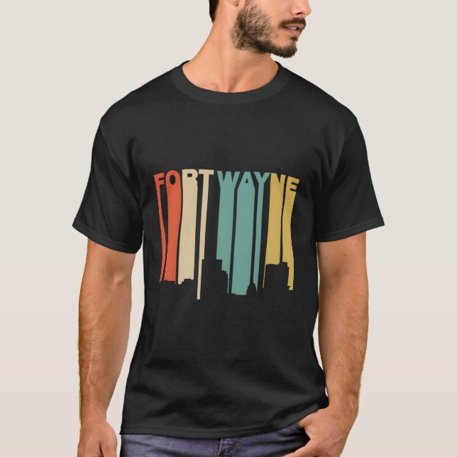 1970er Jahre Style Fort Wayne Indiana Skyline T-Shirt (Vorderseite)