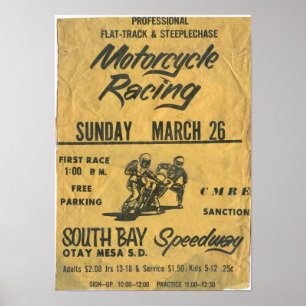 1970er Motorrad South Bay Speedway Race Poster