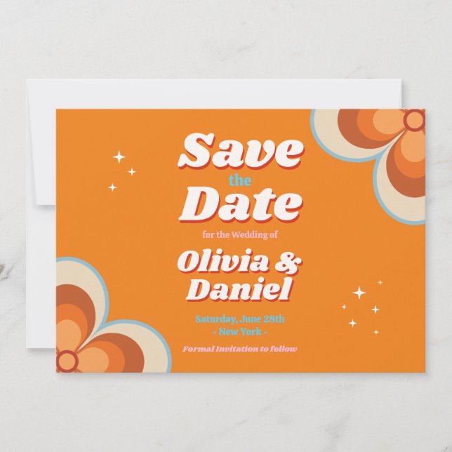 1970er Save the Date Wedding Retro Vintag (Vorderseite)