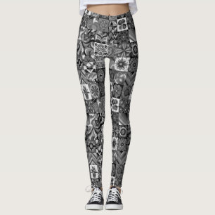 1970er Schwarz-Weiß-Muster Retro-Stil Maßgeschneid Leggings