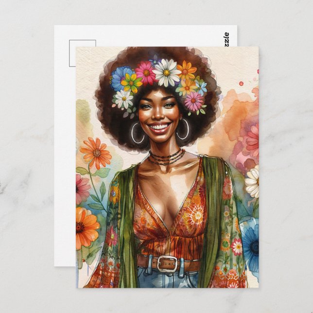 1970s African American Woman With Afro Postkarte (Vorne/Hinten)