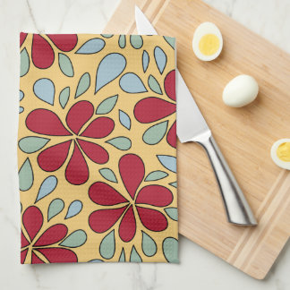 1970s Retro Abstract Flowers Red Blue Green Yellow Geschirrtuch