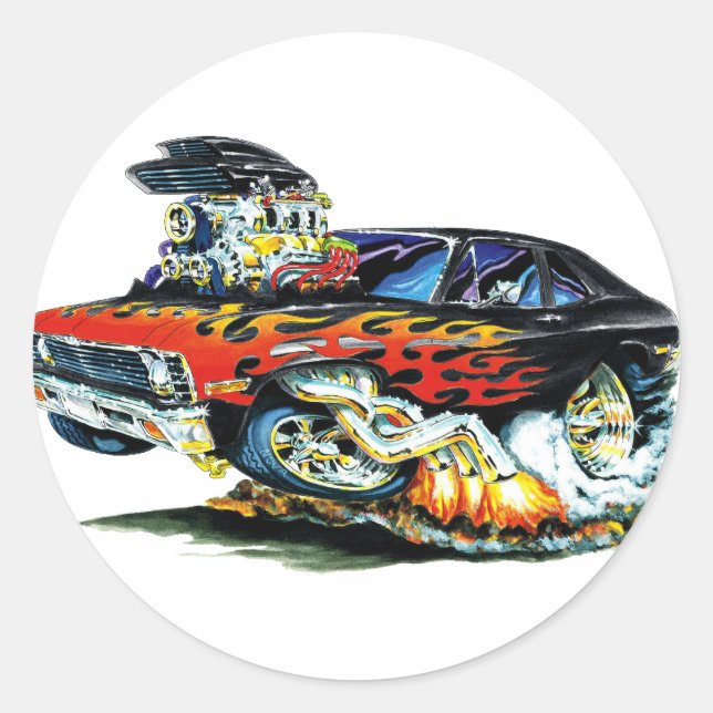 1971-74 Nova Black-Red Flames Runder Aufkleber (Vorderseite)