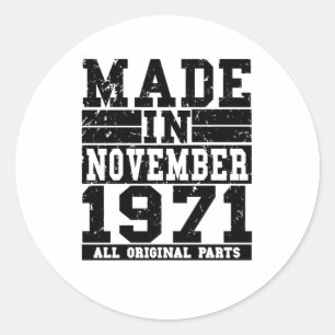 1971 Geburtstag November Vintages Sprichwort Runder Aufkleber
