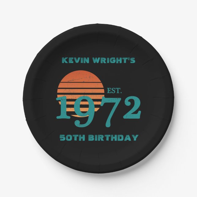 1972 50. Geburtstag Vintager Sonnenuntergang Pappteller (Vorderseite)