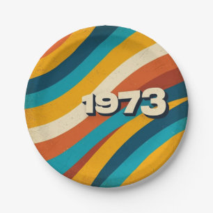 1973 Retro-Papierteller Vintage 70er Jahre Groovy Pappteller