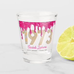 1973 Rosa Glitzer Tropfen 50. Geburtstagsschussgla Schnapsglas