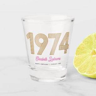 1974 Gold und Pink 50. Geburtstagsschussglas Schnapsglas