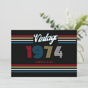 1974 Vintage Retro-Streifen-Kassette Primärfarben Einladung