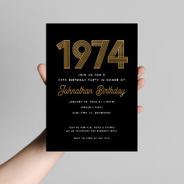 1974 White Black Gold 50th Birthday Invitation Einladung