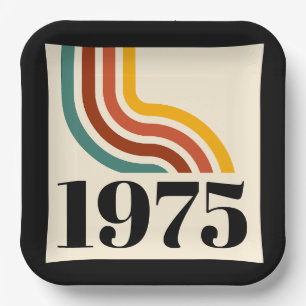 1975 Retro-Streifen-Vintage-Plakat Pappteller