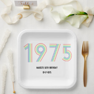 1975 Retro Vintage Regenbogen Zahl 50. Geburtstag Pappteller