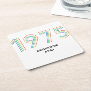 1975 Retro Vintage Regenbogen Zahl 50. Geburtstag Rechteckiger Pappuntersetzer