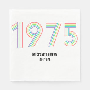 1975 Retro Vintage Regenbogen Zahl 50. Geburtstag Serviette