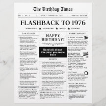 1976 Mock Newspaper Monotone Geburtstagspapier