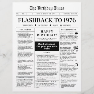 1976 Mock Newspaper Monotone Geburtstagspapier