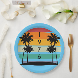 1976 Retro Stripe Sunset Vintag Pappteller