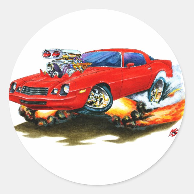 1979-81 Camaro Red Car Runder Aufkleber (Vorderseite)
