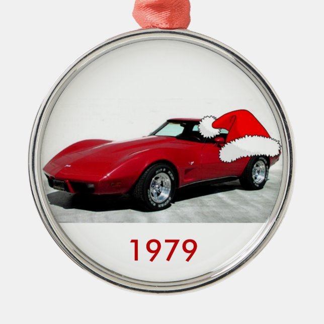 1979 Weihnachts Red Corvette Silbernes Ornament (Vorne)