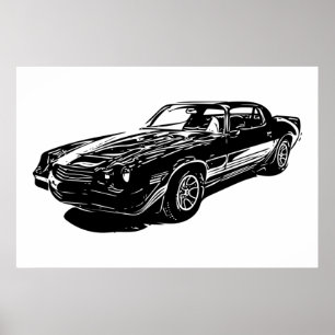 1980 Camaro Schwarz-Weiß Minimalistische Design. Poster