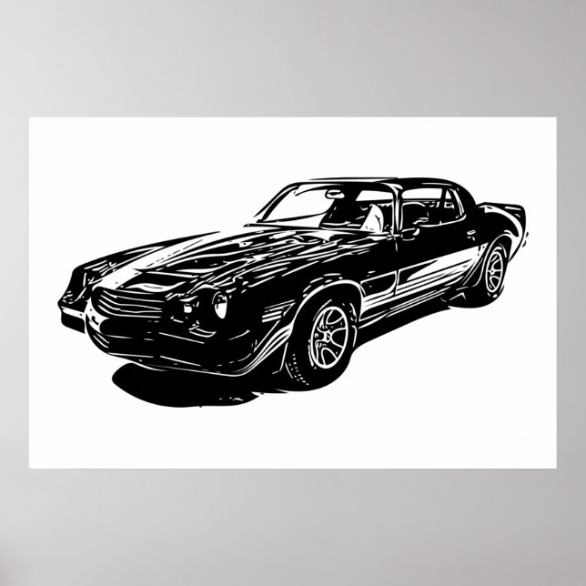 1980 Camaro Schwarz-Weiß Minimalistische Design. Poster (Vorne)