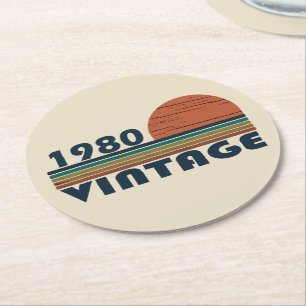 1980 geboren elegante vintage Geburtstagsfeier Runder Pappuntersetzer