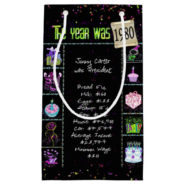1980 Geburtstag Trivia auf Black Small Gift Bag Kleine Geschenktüte (Vorderseite)