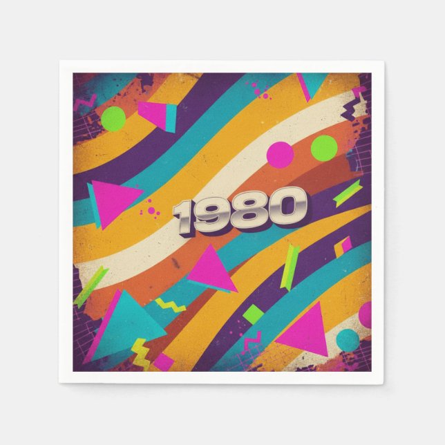 1980 - Retro Vintager 80er Neon Geometric - Serviette (Vorderseite)