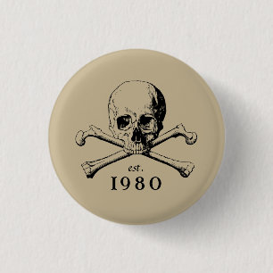 1980 Skull Gothic 43rd Birthday Party Badge Pin Button