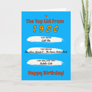 1980 Top Liste Geburtstag Karte
