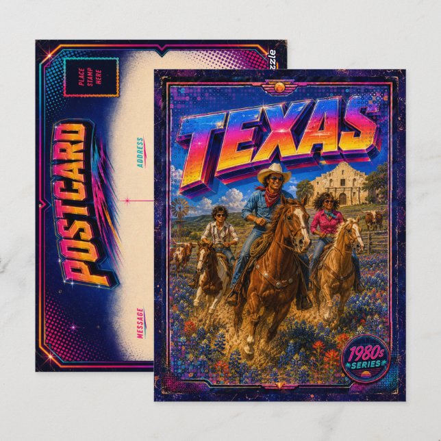 1980er Texas Postkarte 80er Retro (Vorne/Hinten)